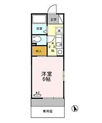 セリバテール東谷山2 1Kの間取図画像