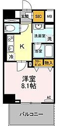 Dグランデ鹿児島中央 1Kの間取図画像