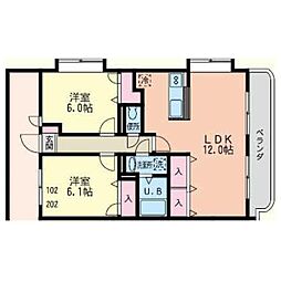 プレミールN 2LDKの間取図画像