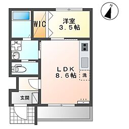 オレンジクレスト2 1LDKの間取図画像