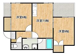 福永マンション 2DKの間取図画像