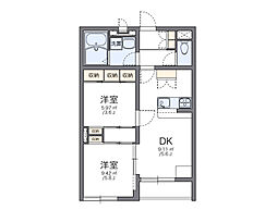 レオパレスチェリ 2DKの間取図画像