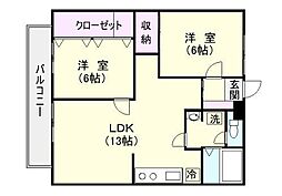 ウインズマンション 2LDKの間取図画像