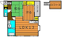 永秀ハイツ5 2LDKの間取図画像