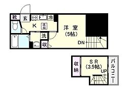 プレステージ桜川 1Kの間取図画像
