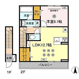 鹿児島市上福元町アパート 1LDKの間取図画像