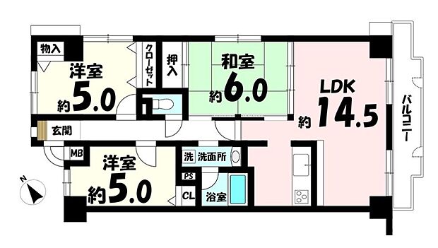 ダイアパレス東加古川　JR「東加古川駅」徒歩10分(3LDK) 3階の間取り