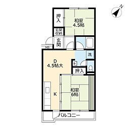 UR都市機構沖台二丁目団地2 2DKの間取図画像