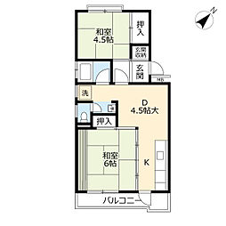 UR都市機構沖台二丁目団地2 2DKの間取図画像