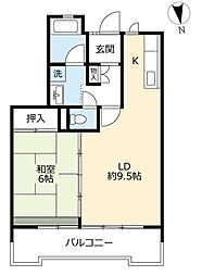 UR都市機構サンハイツ前田4号棟 1LDKの間取図画像