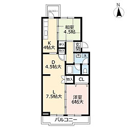 UR都市機構小鷺田公園団地2 2LDKの間取図画像