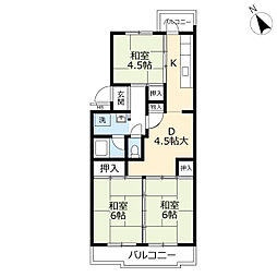 UR都市機構沖台二丁目団地2 3DKの間取図画像