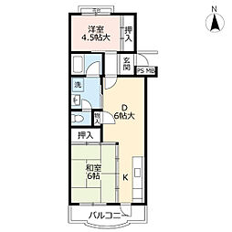 UR都市機構黒崎平尾町団地2棟 2DKの間取図画像