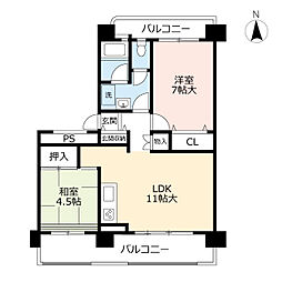 UR都市機構堅粕三丁目団地 2LDKの間取図画像