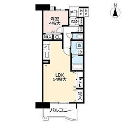 アーベインルネス貝塚9号棟 1LDKの間取図画像