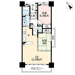UR都市機構アーベインビオ春日6号棟 2LDKの間取図画像