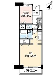 UR都市機構アーベインビオ春日5号棟 1LDKの間取図画像
