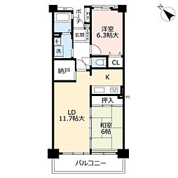 UR都市機構アーベインビオ春日6号棟 2LDKの間取図画像