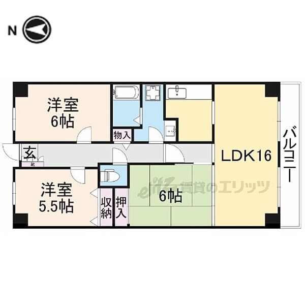 大阪府交野市天野が原町1丁目(賃貸アパート3LDK・6階・72.73㎡)の写真 その2