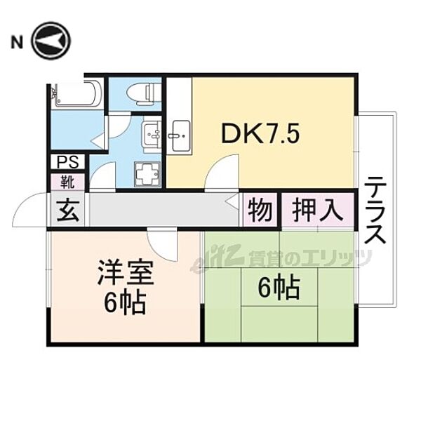 奈良県生駒市西松ケ丘(賃貸アパート2DK・1階・45.36㎡)の写真 その2