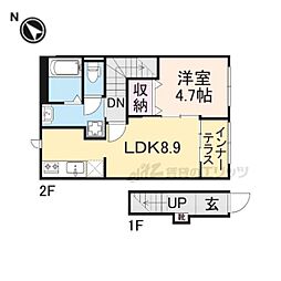 京阪本線 寝屋川市駅 徒歩34分の賃貸アパート 2階1LDKの間取り