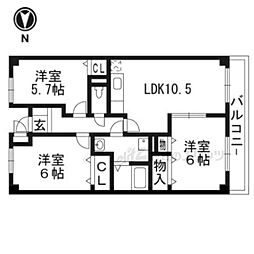 京阪本線 光善寺駅 徒歩10分の賃貸マンション 3階3LDKの間取り