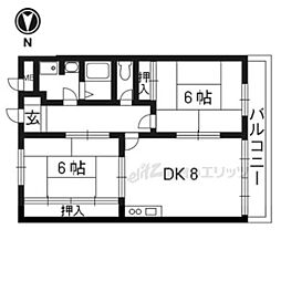 ベルミー大野 2階2LDKの間取り