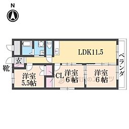 ウエストサイド楠葉 3LDKの間取図画像