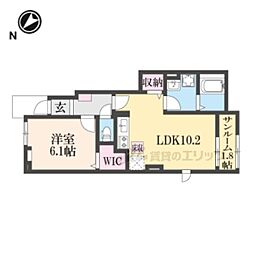 JR片町線(学研都市線) 津田駅 徒歩19分の賃貸アパート 1階1LDKの間取り