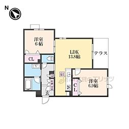 サンヴィアンテ長尾II 1階2LDKの間取り