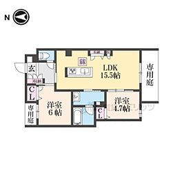 京阪本線 御殿山駅 徒歩37分の賃貸アパート 1階2LDKの間取り