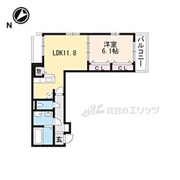 フラワータウン　ジャスミン 2階1LDKの間取り