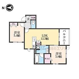 枚方市田宮本町へーベルメゾン 202 2階2LDKの間取り