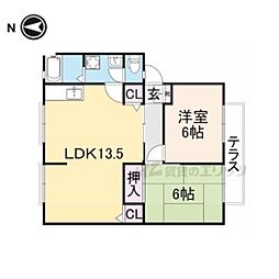 京阪交野線 星ケ丘駅 徒歩27分の賃貸アパート 1階2LDKの間取り