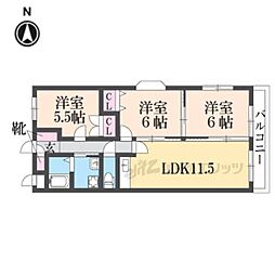 ウエストサイド楠葉 3LDKの間取図画像