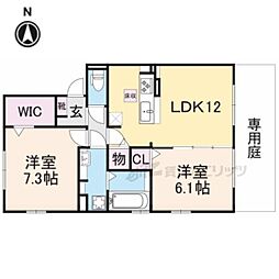 メゾン・ド・フルール楠葉ダリア 2LDKの間取図画像
