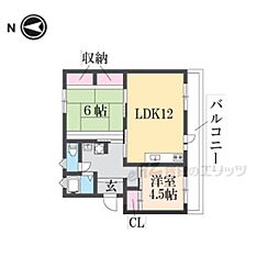山田池住宅11号棟 2LDKの間取図画像