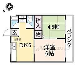 中ノ山ハイツ 2DKの間取図画像