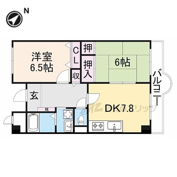 奈良県奈良市富雄元町一丁目(賃貸マンション2DK・2階・50.07㎡)の写真 その2