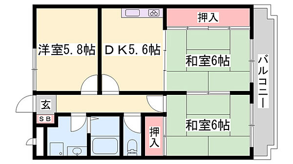 パインコート ｜兵庫県高砂市曽根町(賃貸マンション3DK・4階・56.51㎡)の写真 その2