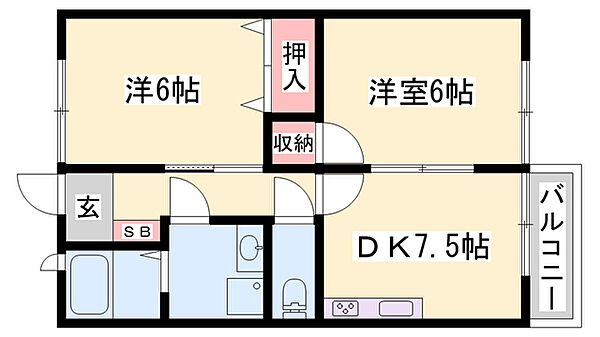 エスポワール21B ｜兵庫県高砂市中筋1丁目(賃貸アパート2DK・1階・47.23㎡)の写真 その2