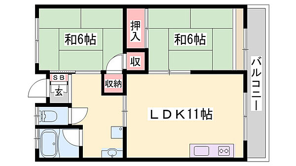 兵庫県加古川市平岡町高畑(賃貸マンション2LDK・3階・48.64㎡)の写真 その2