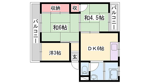 兵庫県加古川市米田町平津(賃貸マンション3DK・1階・45.00㎡)の写真 その2