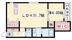 NETーK三木 1階1LDKの間取り