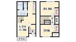 JR加古川線 滝野駅 徒歩4分の賃貸アパート 1階2LDKの間取り
