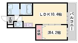 シェリル加古川 2階1LDKの間取り