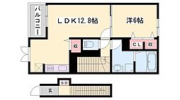 北条鉄道 北条町駅 徒歩16分の賃貸アパート 2階1LDKの間取り