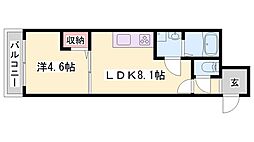 アーバンコート加古川 2階1LDKの間取り