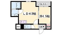 アーバンコート加古川 3階1LDKの間取り