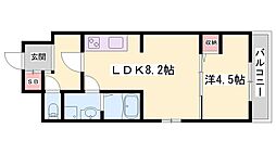 アーバンコート加古川 2階1LDKの間取り